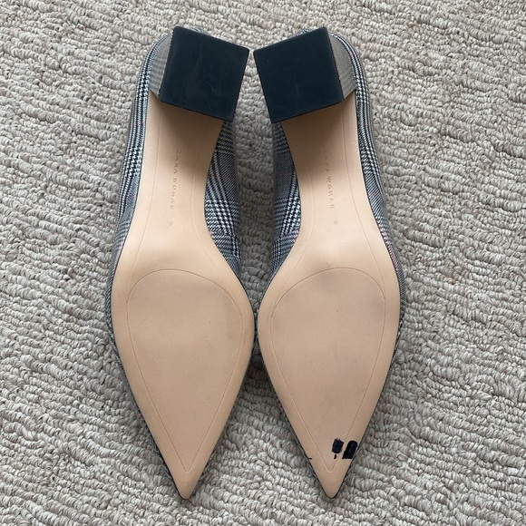 Zara Checkered Plaid Block Heel Pointed Toe Pumps Size - Picture 11 of 13